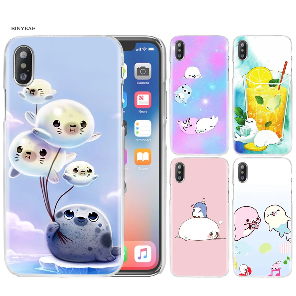 

Case Cover Clear Hard PC for iPhone XS Max XR 7 8 6 6s Plus X 5 5s SE 5C 4 4S cute animal seal mamegoma