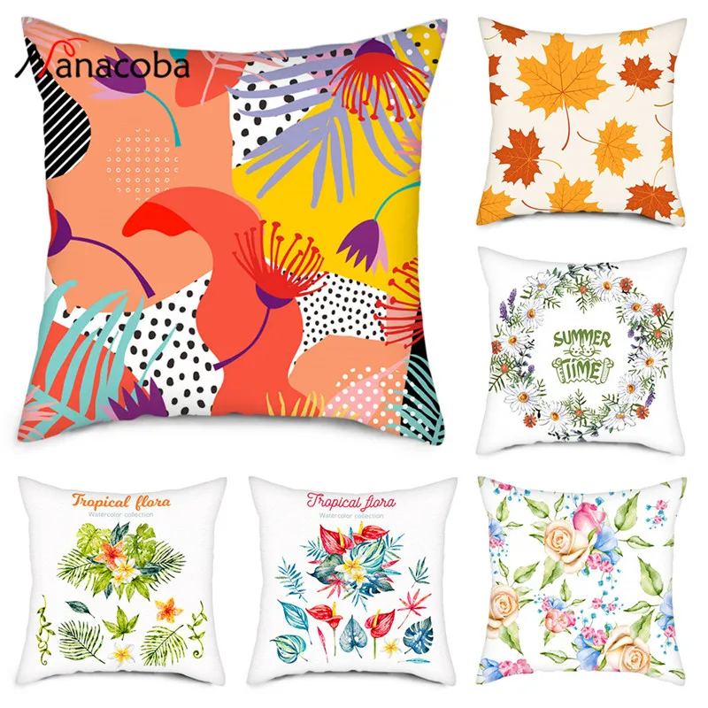

45*45cm Sofa Decorative Cushion Cover Tropical Plant Leaf Pillow Pillowcase Polyester Throw Pillow Home Decor Pillowcover