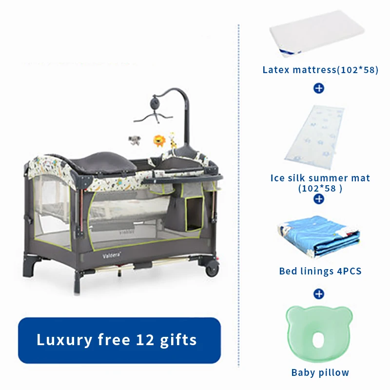 US $335.30 Valdera Deluxe Edition Portable Folding Crib Multifunction Baby BB Bed Splicing King Bed Cradle Bed 12 pcs free gifts