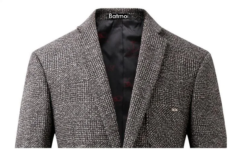 Batmo, Новое поступление, осень, высокое качество, шерсть, однобортный, коричневый, повседневный костюм для мужчин, деловой блейзер для мужчин, большие размеры, S-3XL, 6208