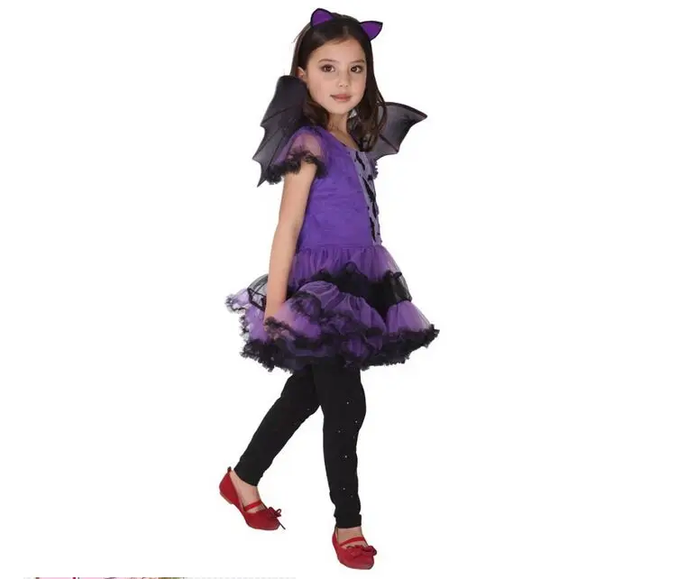 

Fancy Masquerade Party Bat Girl Costume Children Cosplay Dance Dress Costumes for Kids Purple Halloween Clothing Lovely Dresses
