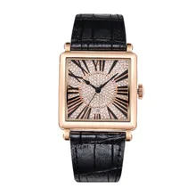 MATISSE Women Fashion Full Crystal Dial Leather Strap Quartz Watch Wristwatch Black