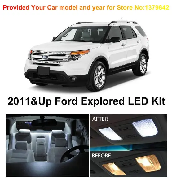 

Free Shipping 6Pcs/Lot car-styling Xenon White Premium Package Kit LED Interior Lights For Ford Explorer 2011 & Up