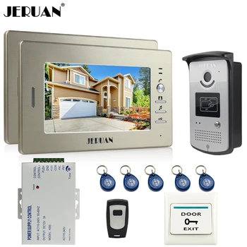 

JERUAN Home Doorbell 7 inch Video DoorPhone Intercom System kit 2 Monitor 700TVL RFID Access Aluminum panel COMS Camera In stock