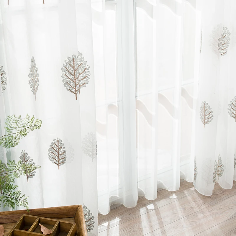 

Nordic Leaf Embroidered Voile Curtains For Bedroom Window Curtain For Living Room Sheer Curtains Blinds Custom Made Drape M096#4