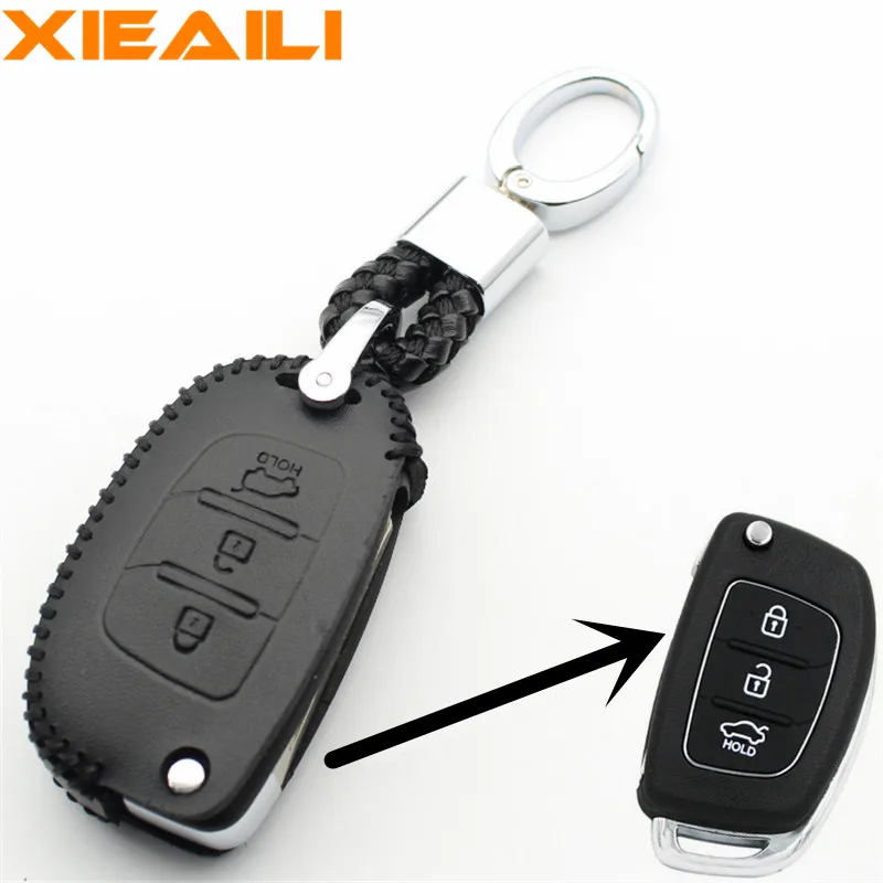 XIEAILI из натуральной кожи с 3 кнопками флип брелок чехол для Hyundai IX25/IX35/I40/Santa Fe/Elantra