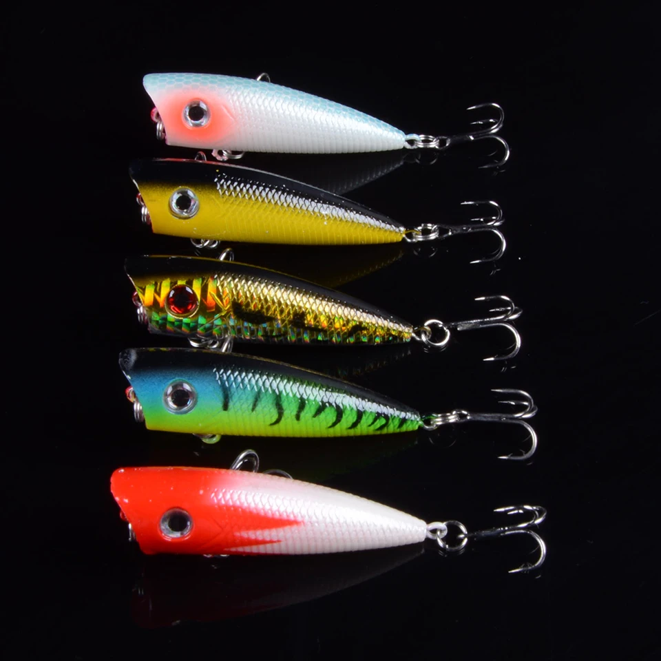 5pc Fishing Lure 6cm Tackle 6.4g Popper Wobblers 5 Color Bait 6# Hook With 3D Eyes | Спорт и развлечения