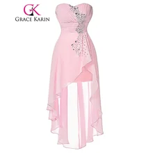 High Low Bridesmaid Dress 2017 Short Front Long Back Prom Gown Strapless Bead Sequin Pink Turquoise Bridesmaid Dress Grace Karin