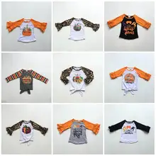 Осенне-зимние футболки с маркой бутика на День Благодарения для маленьких девочек, одежда хлопковый топ с рукавами-регланами, с рисунком леопарда, тыквы, подсолнуха