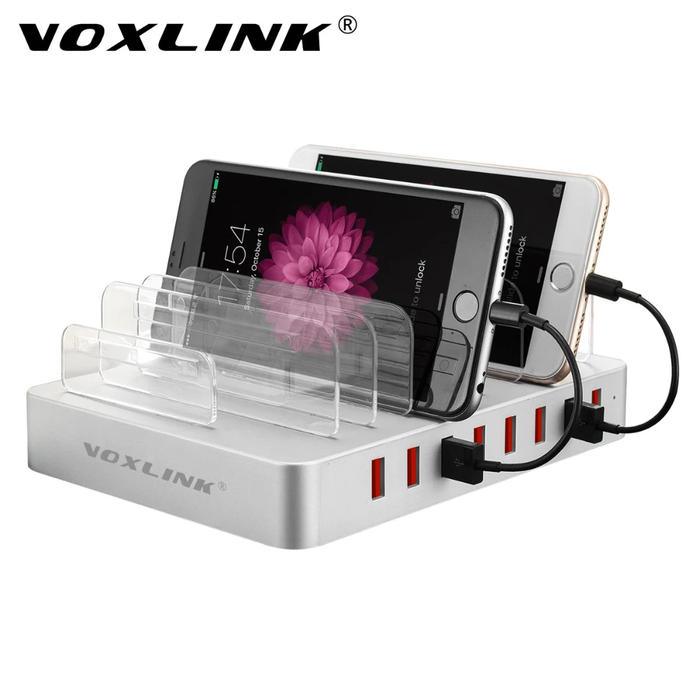 VOXLINK White 8 Ports Desktop USB Multi Charging Station Dock With Stand For Mobile Phone Tablet