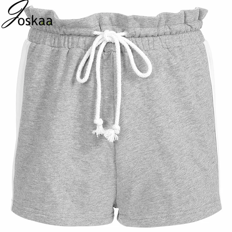 

Joskaa 2019 Casual Summer Booty Shorts Ruffles Side Stripe High Waist Shorts Women Tie up Sashes Short Pants Bottom Clothes