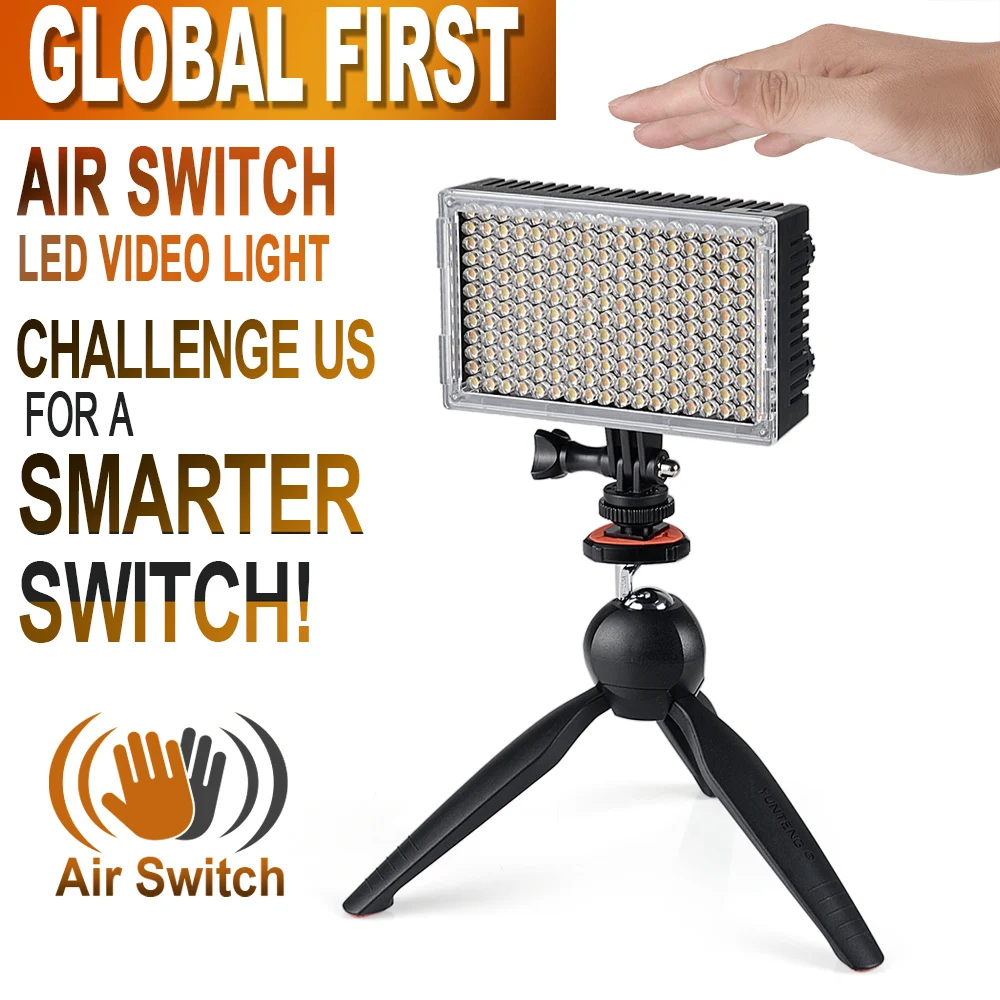 

Pergear 216 LED Video Light Sensor Light By Air Switch On Camera Photo Light Dimmable 3200K-5500K + YunTeng YT-228 Self-Tripod