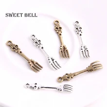 SWEET BELL 50PCS 7*33mm two color fork Charms Pendant Bracelets Necklace Jewelry Making Accessories DIY D6155