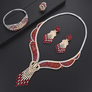 

Siscathy Luxury Women Engagement Jewelry Sets Cubic Zirconium Nigeria Big Statement Necklace Earring Bangle Ring Jewelry Sets