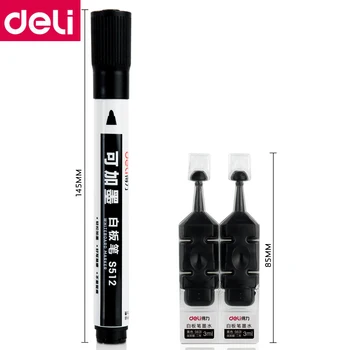 

3SET/LOT Deli s512 Whiteboard marker Whiteboard pen set include 1 marker 2 inks smooth writing easy erase Black colors