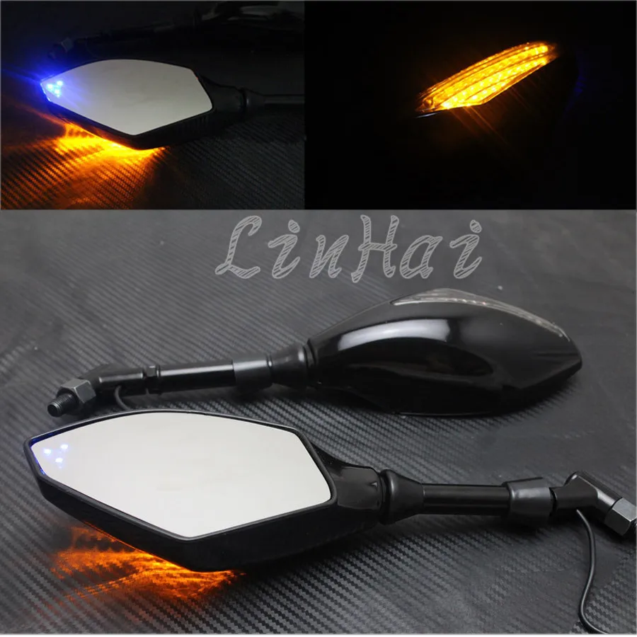 Universal Black Motorcycle Blue LED Turn Signals Indicator Rearview