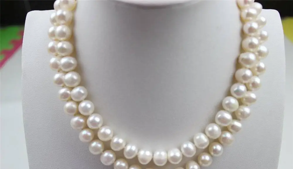 

Long Natural white Freshwater pearl necklace 8-9mm 33 No Metal "Handmade