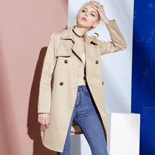 OYCP длинное пальто для женщин Свободное пальто темно-синий/хаки дамы плюс размер двубортный Тренч s женский