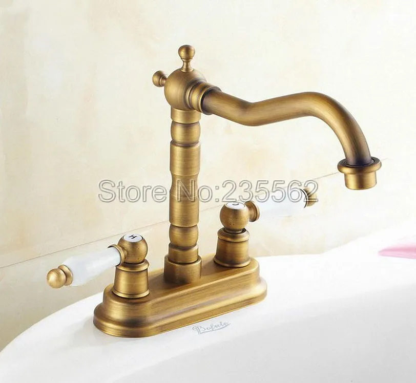 Antique Brass 4 Inch Centerset Kitchen Faucet Cold And Hot Water