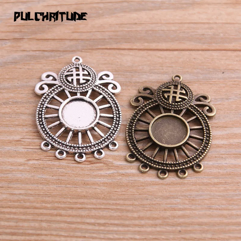 

PULCHRITUDE 6pcs 10mm Inner Size Two Color Round Hollow Bottom plated Cameo Base Setting Stars Style Pendant Connector