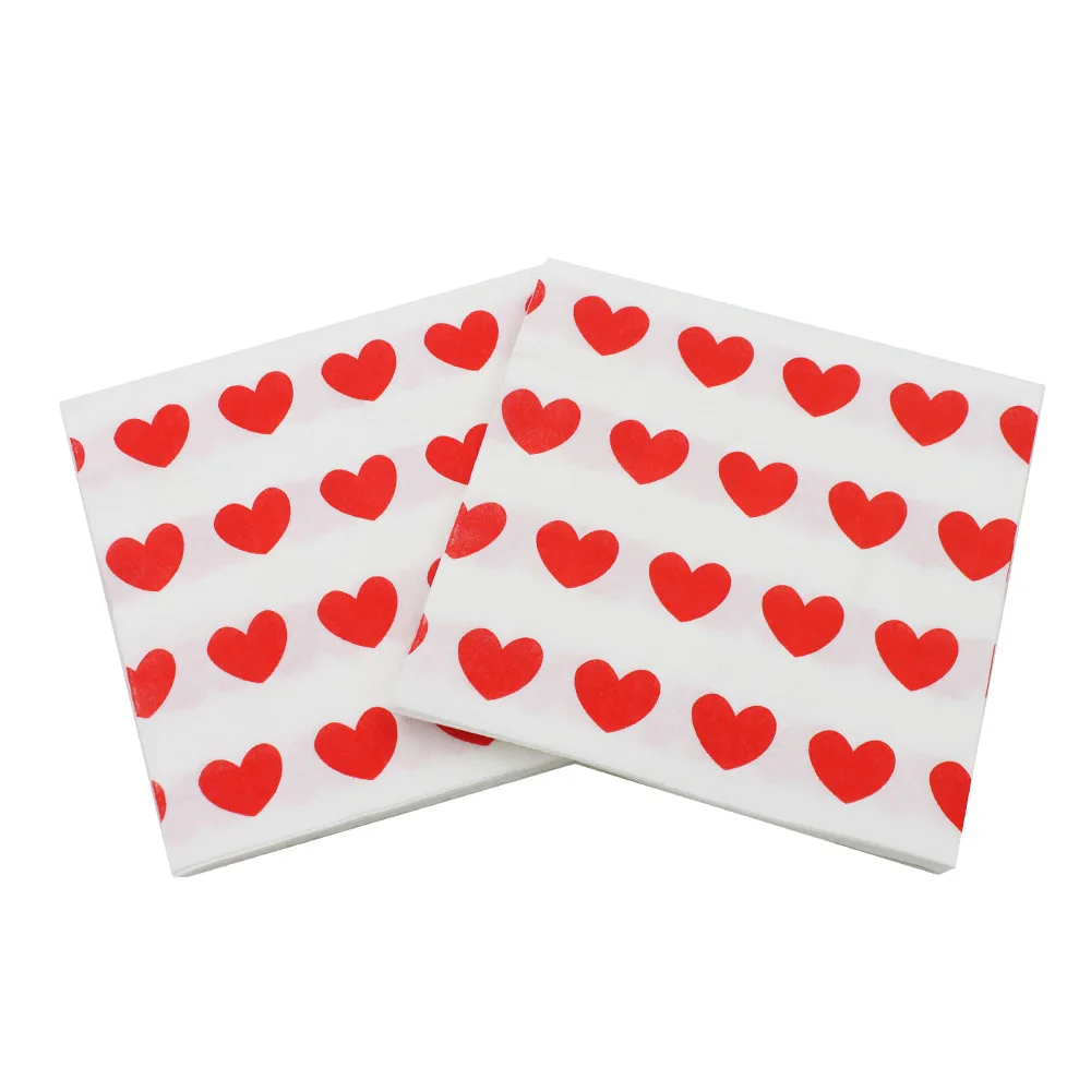 Ynaayu 20pcs/set Red Heart Paper Napkins 33*33cm Party Paper Serviettes