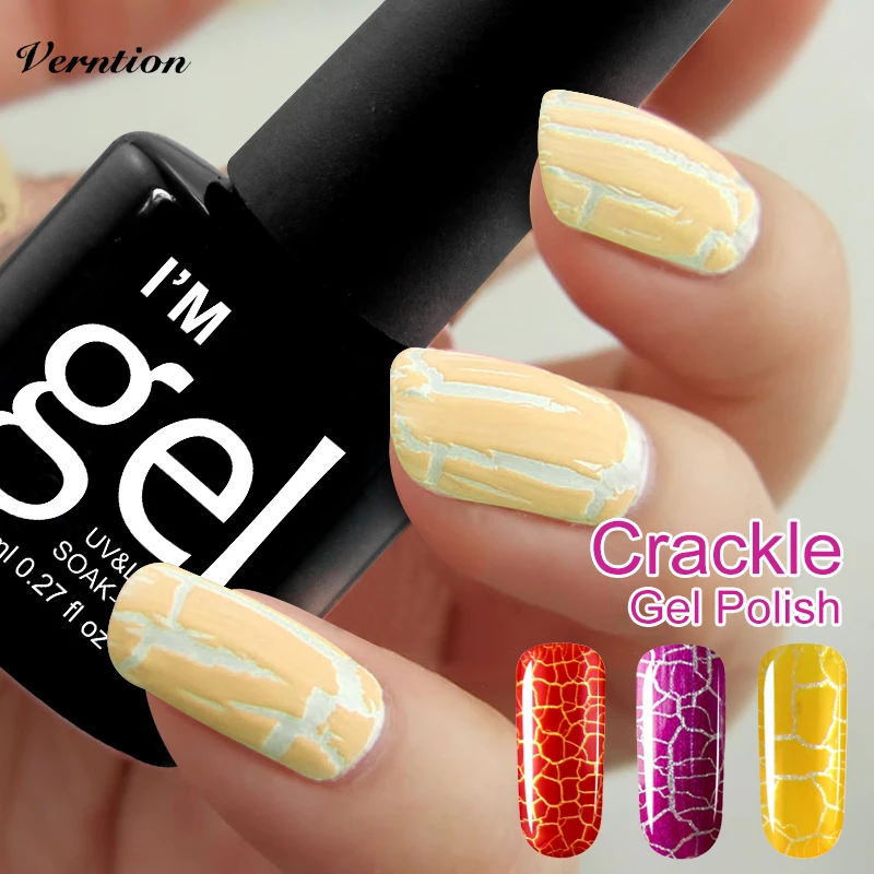 Verntion 12 Colorful Crack Nail Gel Polish UV LED Crackle UV Lacquer