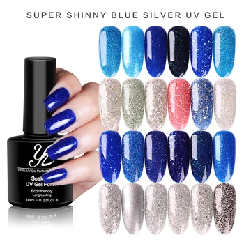 

Yiday Bling Platinum Silver Sequins Glitter Blue UV Gel Nail Polish Varnish Soak Off Lacquer Shimmer Nail Art Manicure Need Lamp