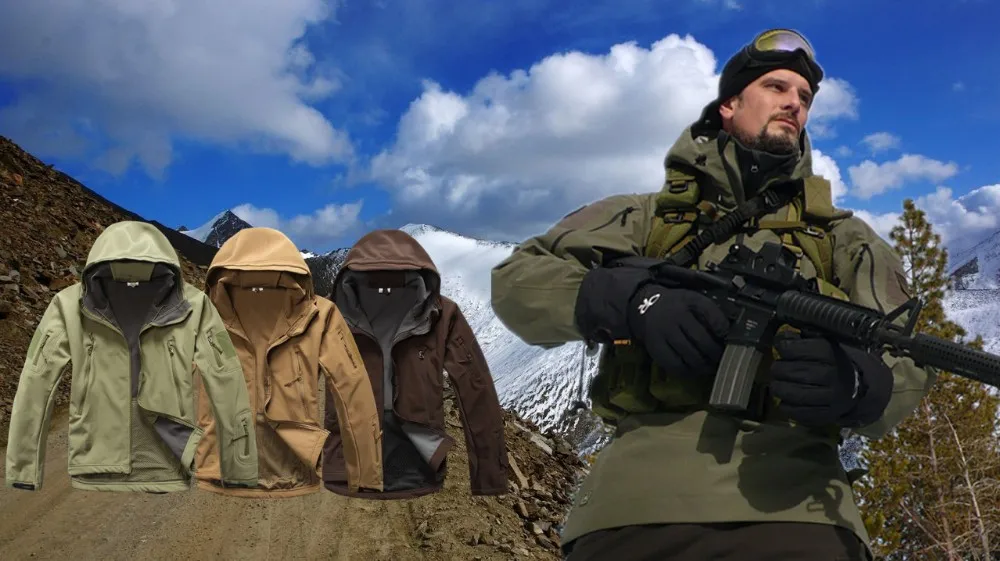 Externo de Pele de Tubarão Esporte com Capuz para Caça Jaqueta Militar Camuflagem Masculina Impermeável Tactical Revestimento Macio Uso Tad 2 tubarão camuflagem TAD masculina impermeável tactical revestimento