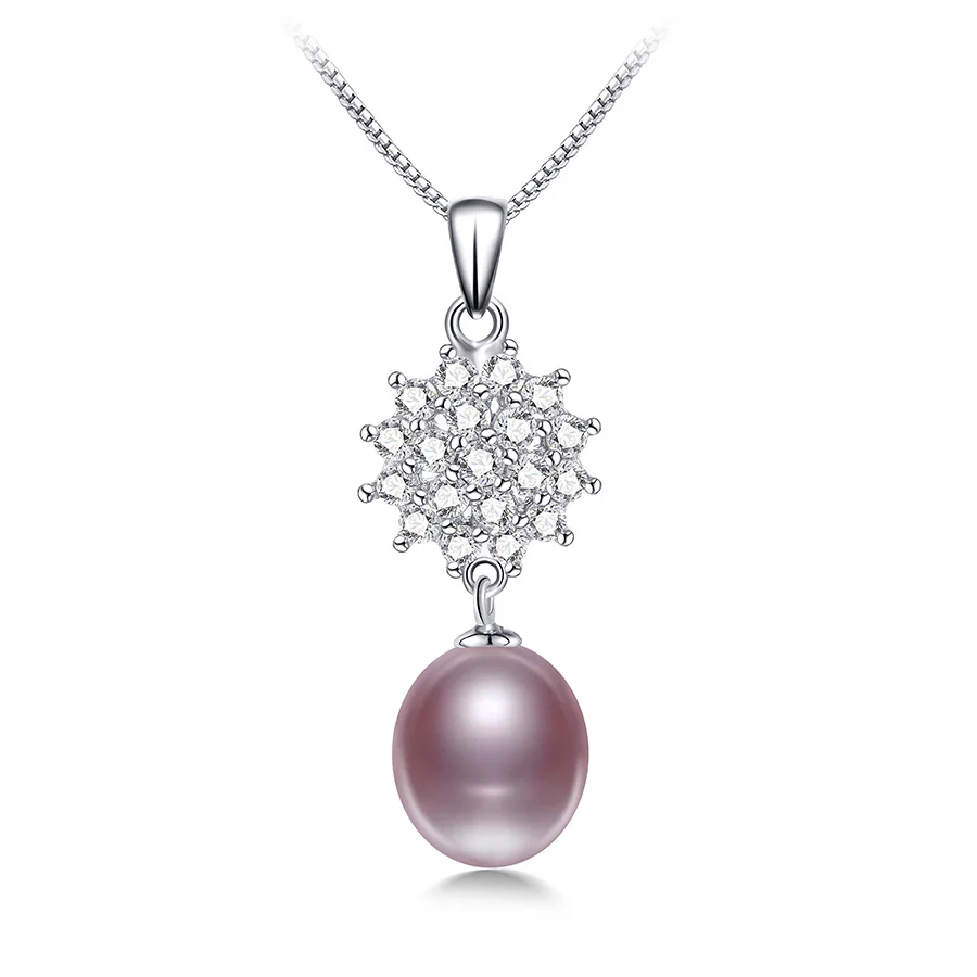 Роскошные свадебные ювелирные изделия из натурального жемчуга, женская модная 925 пробы серебряная подвеска, элегантное ожерелье из пресноводного жемчуга 45 см с коробкой - Цвет камня: purple pearl