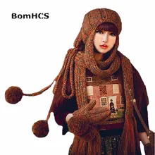 BomHCS модная шапка шарф и перчатки(2 шт) милые женские зимние теплые толстые ручной работы вязанные шапки, шляпы