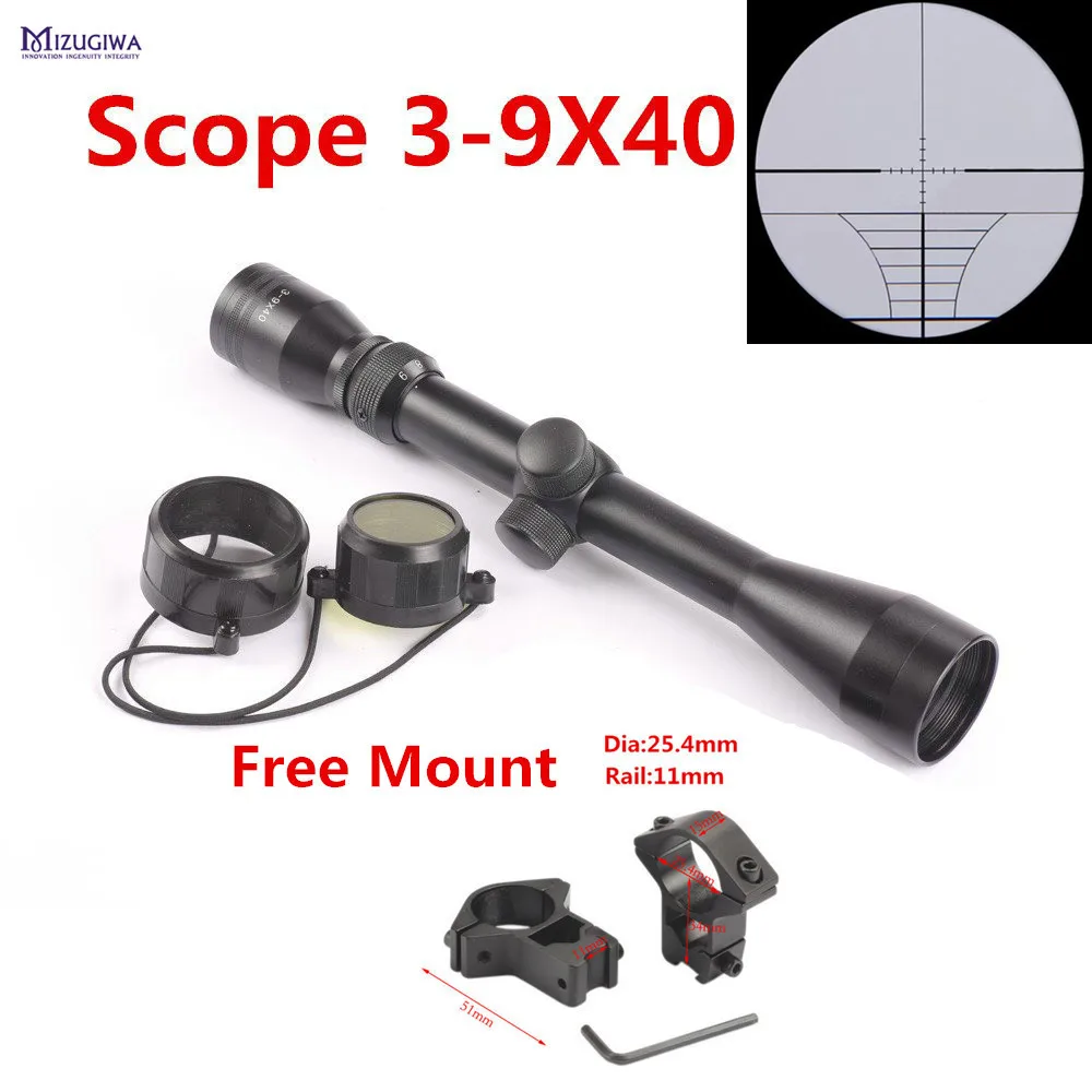 

Tactical Riflescope 3-9x40 Rifle Scope Outdoor Reticle Sight Optics Optical Sight Scope Airgun + Free 11mm / 20mm Rail Mount