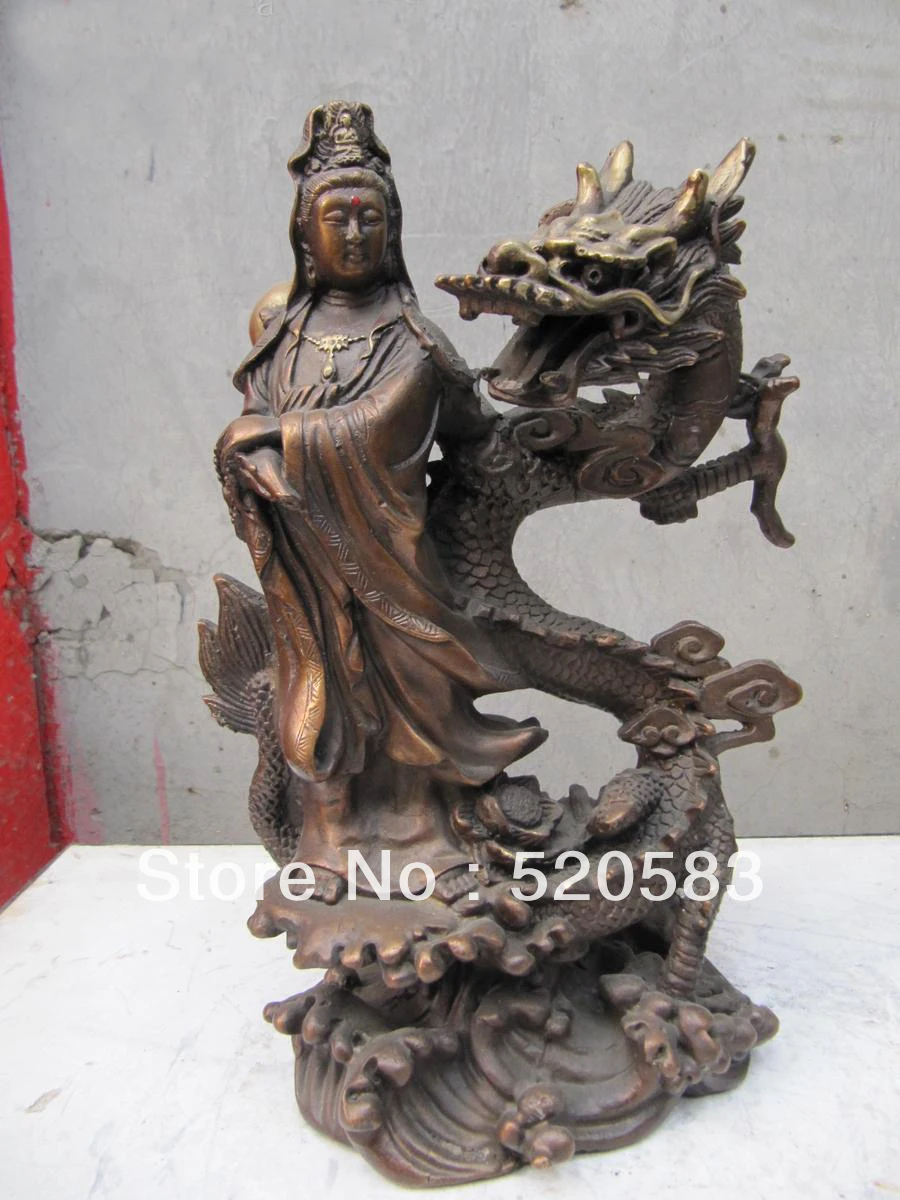 

classical bronze buddhism kwan-yin Guan yin on sea dragon statue