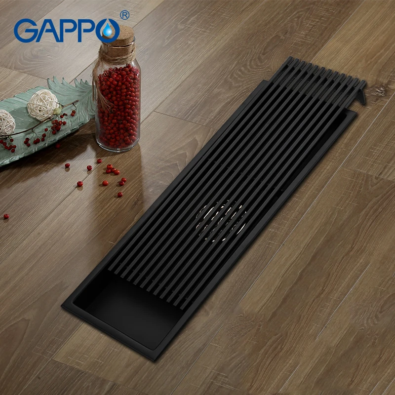 GAPPO Drains bathroom shower floor drains floor cover anti-odor recgangle shower drain strainer black bathroom waste drain