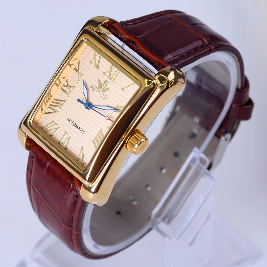 SEWOR Топ бренд Роскошные прямоугольные мужские часы автоматические механические часы римский дисплей антикварные часы Relogio наручные часы