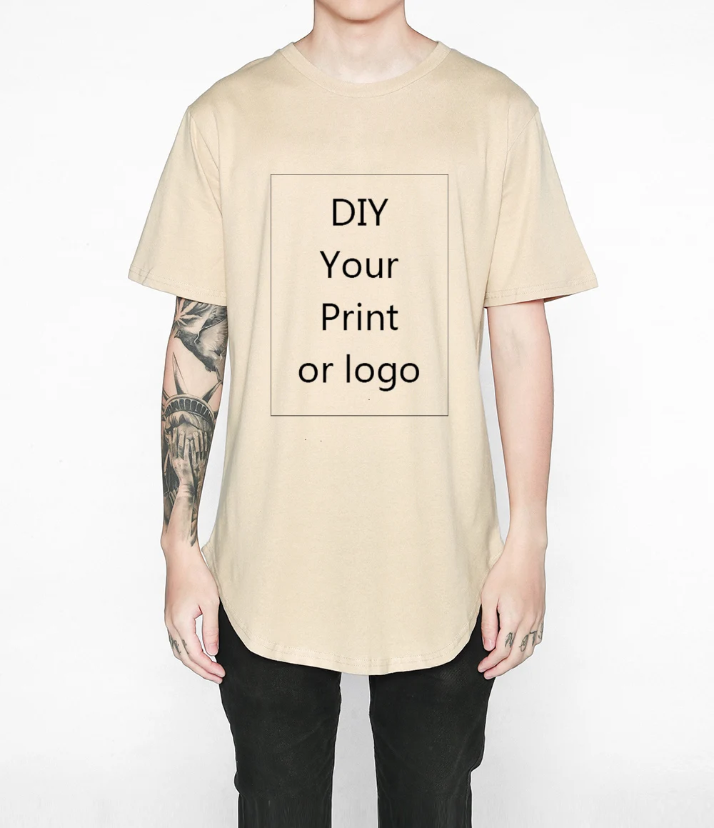 

Curve Hem Casual Mens T-shirt Longline Summer Hip Hop T shirt Unisex DIY Logo Design Extended Street Tee Shirts for Men