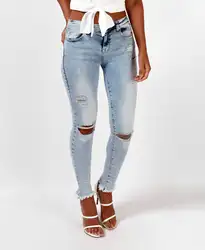 96% хлопковые джинсы для женщин летние модные тонкие рваные джинсовые брюки в винтажном стиле со средней талией Sknny узкие джинсы Feminino