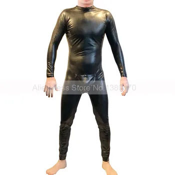 

Man Latex Rubber Two way Shoulder Zips Cat Suit with Snap Crotch Piece Bodysuit S-LCM159
