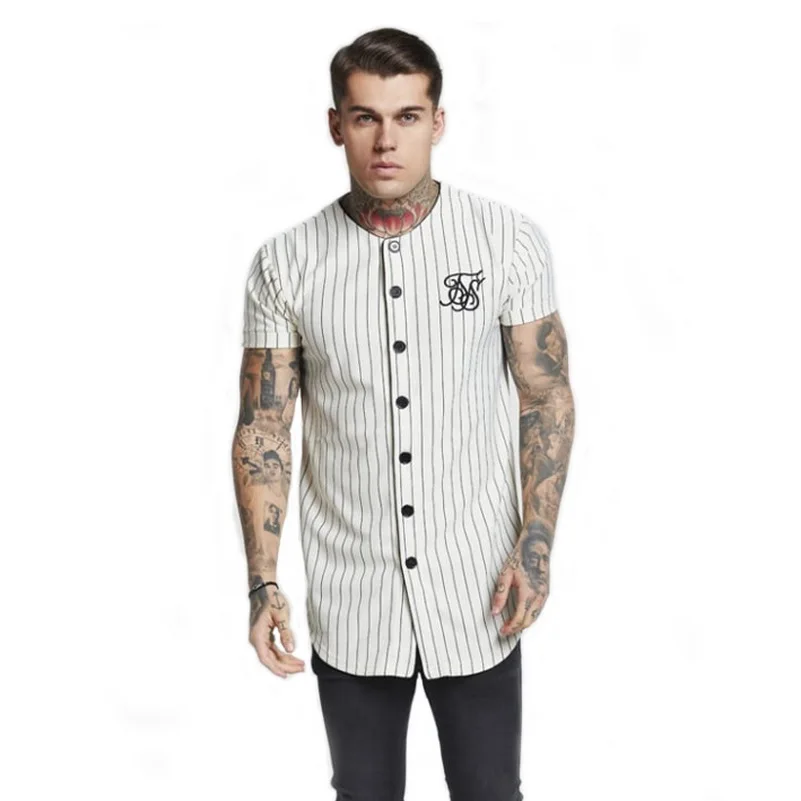 Новая бейсбольная форма kanye west хип хоп мужская рубашка в полоску с коротким рукавом chemise homme модная мужская кнопка для одежды рубашки