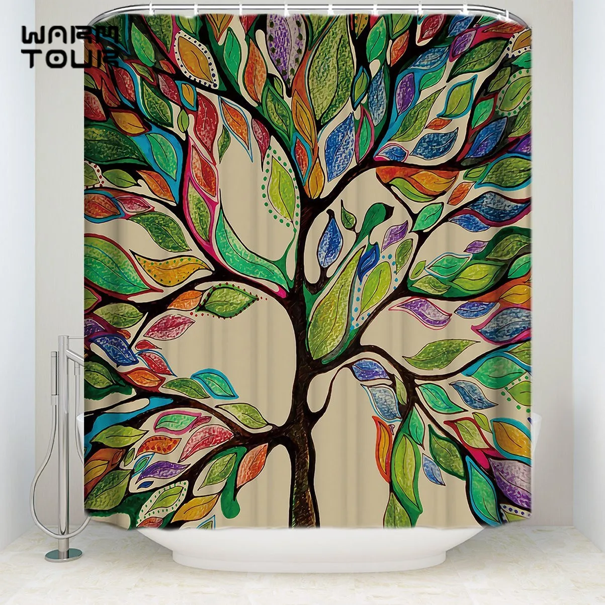 Extra Long Fabric Bath Shower Curtains Colorful Spring Tree Of Life Mildew resistant Bathroom