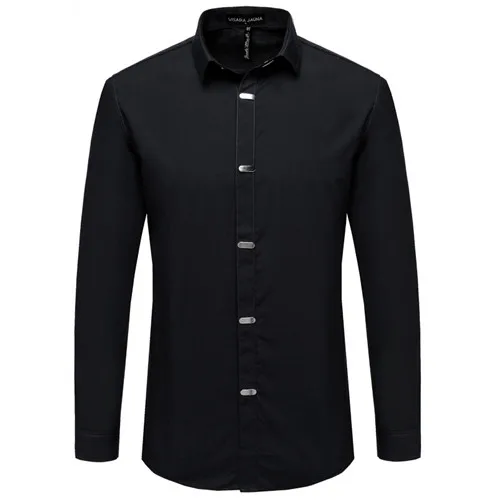 VISADA JAUNA, мужские рубашки, осень, Новое поступление, британский стиль, повседневные, длинный рукав, солидные, мужские, деловые, облегающие рубашки, 4XL, N511 - Цвет: Black