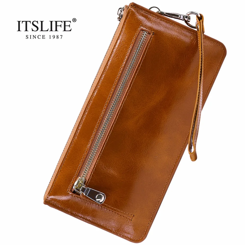 New High Capacity Fashion Women Wallets Long Genuine Leather Wallet Female Double Zipper Clutch ...