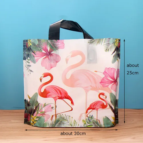 50 шт пластиковая сумка для одежды с ручкой Фламинго посылка для покупок спасибо прозрачные пластиковые подарочные мешки для конфет, Свадебный Вечерние - Цвет: 50pcs flamingo