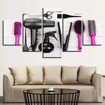 

Modern Canvas Picture Wall Art 5 Pieces Hair Dryer Comb Scissors Modular Poster HD Printed Frameless Paintings Home Decoration