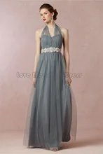 Elegant Halter bridesmaid dresses Tulle Ruched wedding party gown Beads Backless formal party vestido de casamento