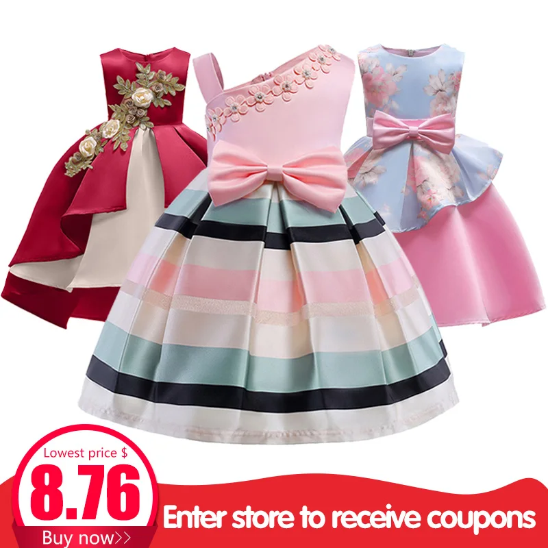 Kids dresses for girls baby stripe tutu dress princess party...