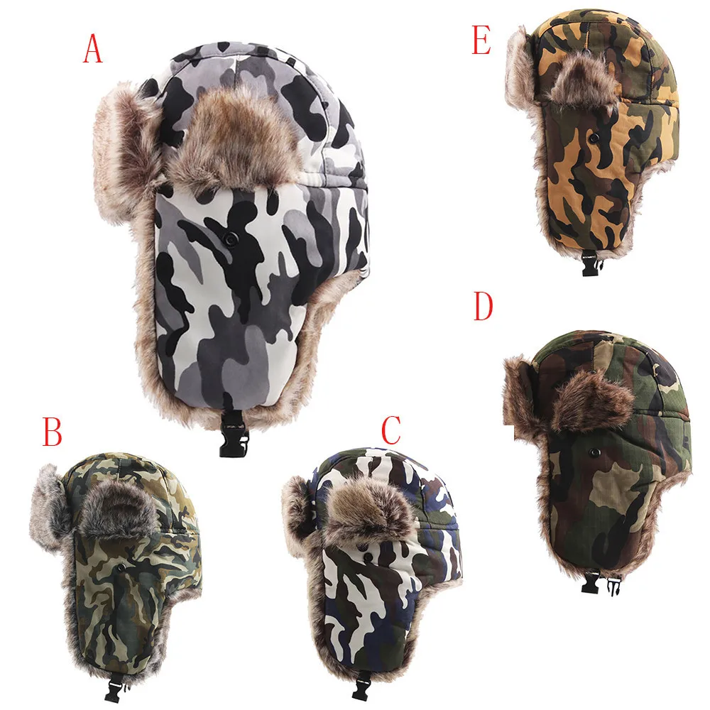 Cycling Cap Ski cap Winter Hat Russian Ski Hat Plush Earmuffs Padded Flat Cap Outdoor windproof warm artifact #2o26 (1)