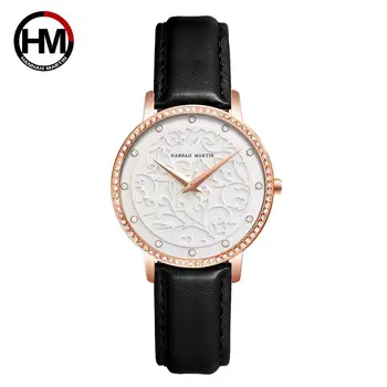 

HM Top Brand Women Watch Fashion Quartz Lady Leather Watchband Casual 3ATM Waterproof Wristwatch Gift for Girl Wife Woman