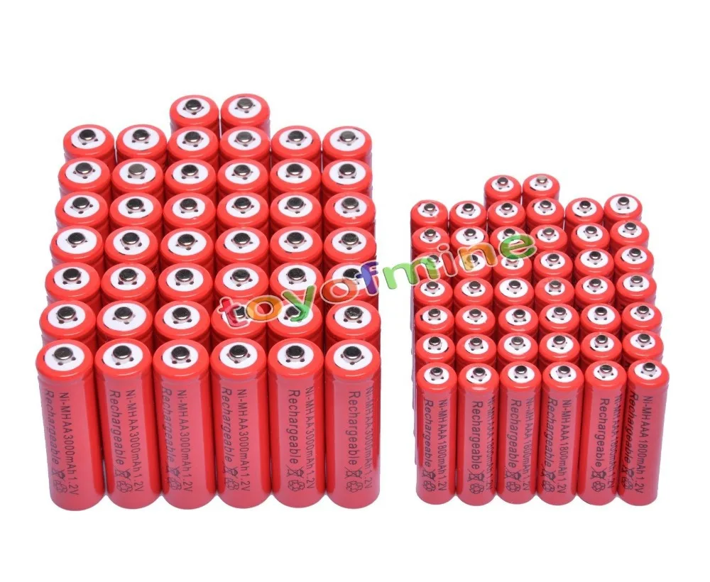 44x AA 3000mAh + AAA 1800mAh 1 2 V NiMH красный цвет аккумуляторная батарея 2A 3A | Электроника