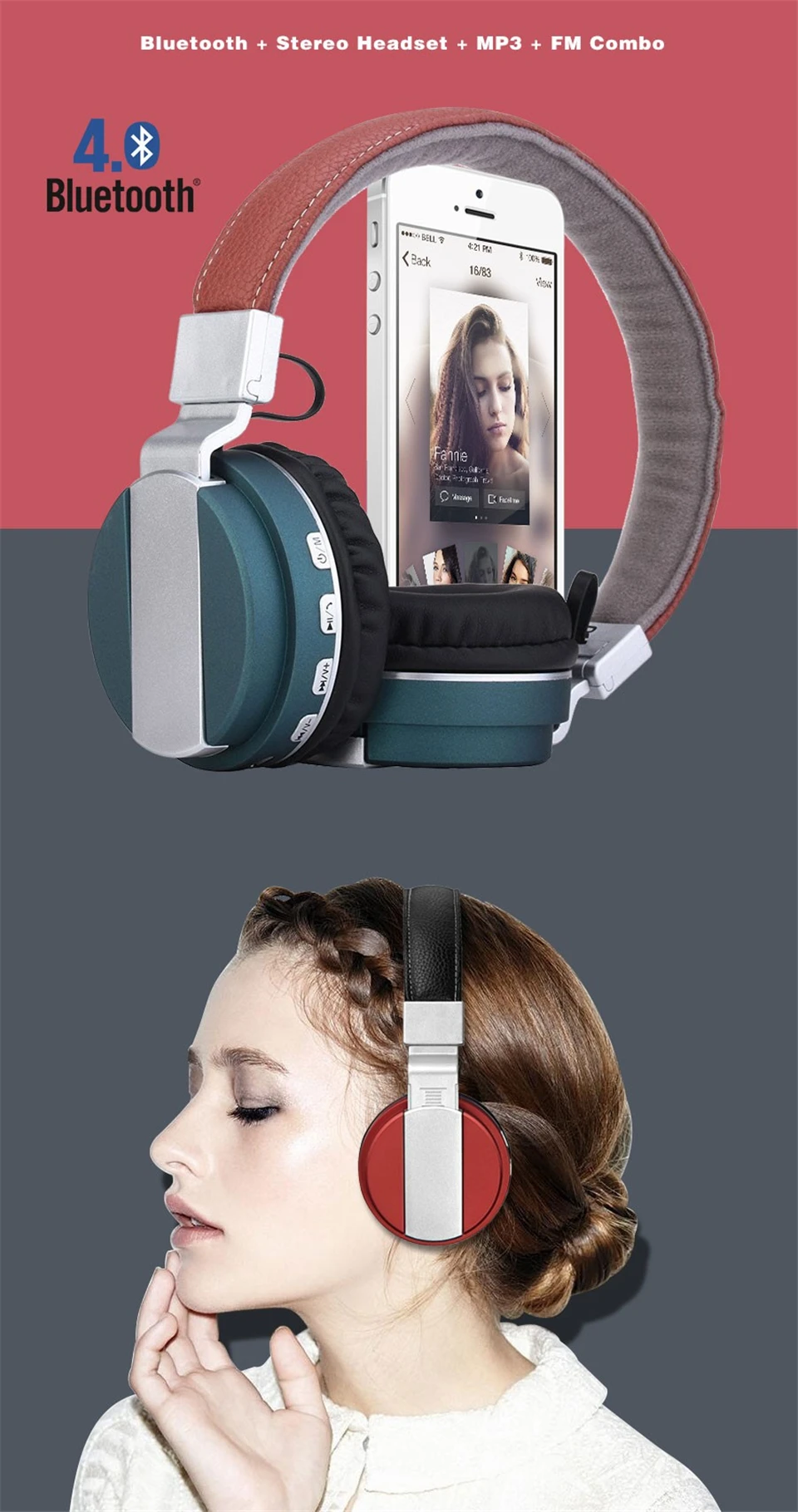 BT008 Bluetooth Headphone Stereo Wireless Bluetooth 4.0 Foldable Metal Headset Portable Earphone Support TF Slot AUX MP3 Player (6)