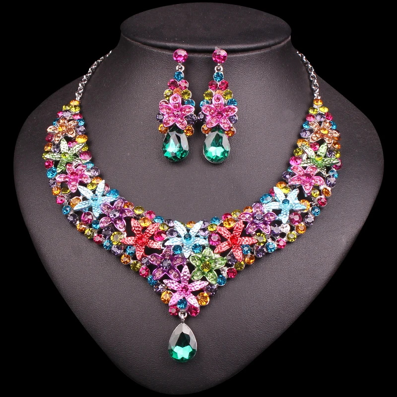 Fashion Crystal Necklace Earrings Sets Bridal Jewelry Sets Rhinestones